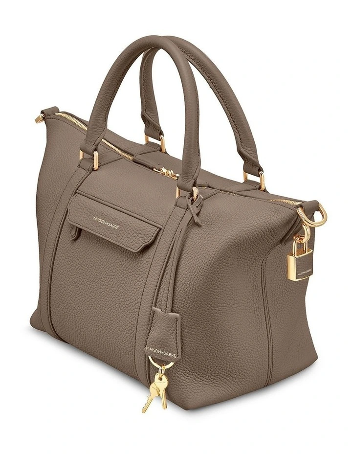 The Small Leather Weekender Bag in Cashmere Clay image 4