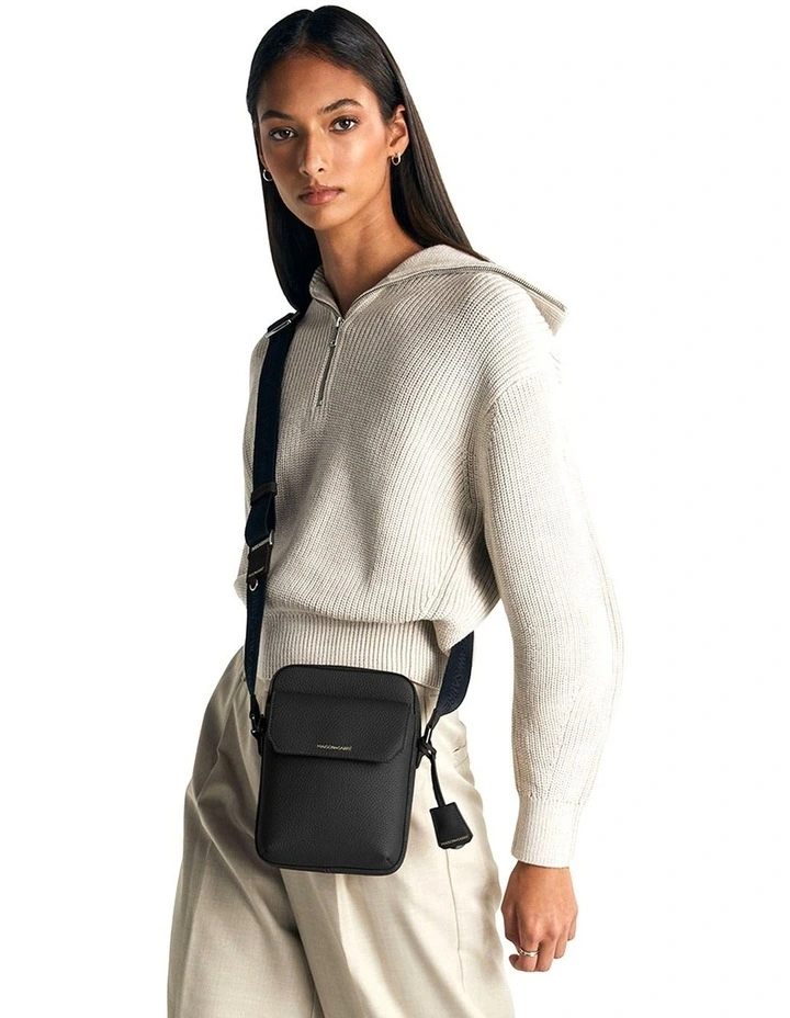 The Small Leather Messenger Bag in Black Caviar image 2