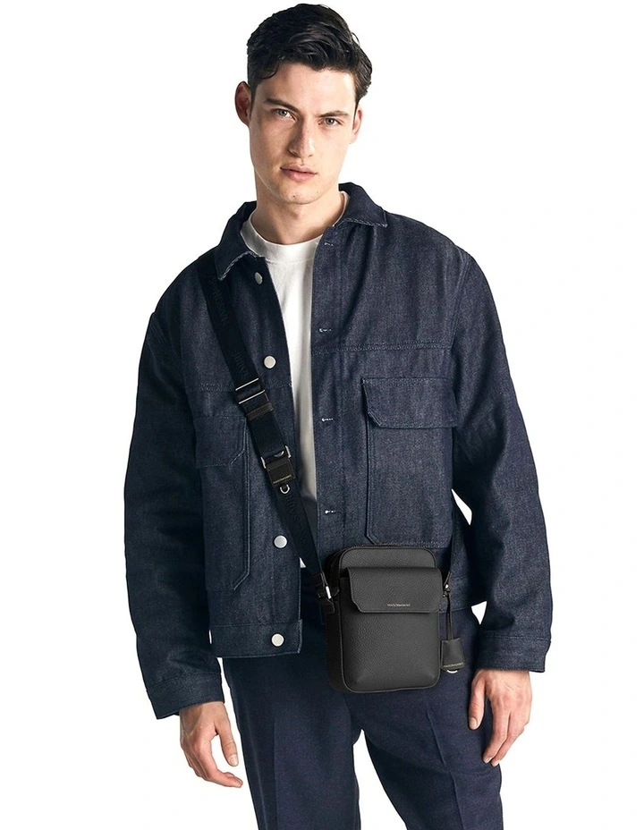 The Small Leather Messenger Bag in Black Caviar image 3