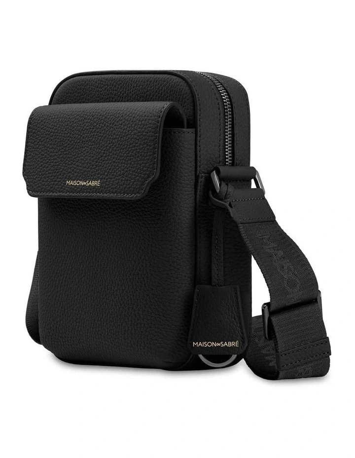 The Small Leather Messenger Bag in Black Caviar image 4