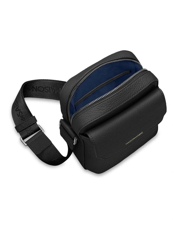 The Small Leather Messenger Bag in Black Caviar image 7