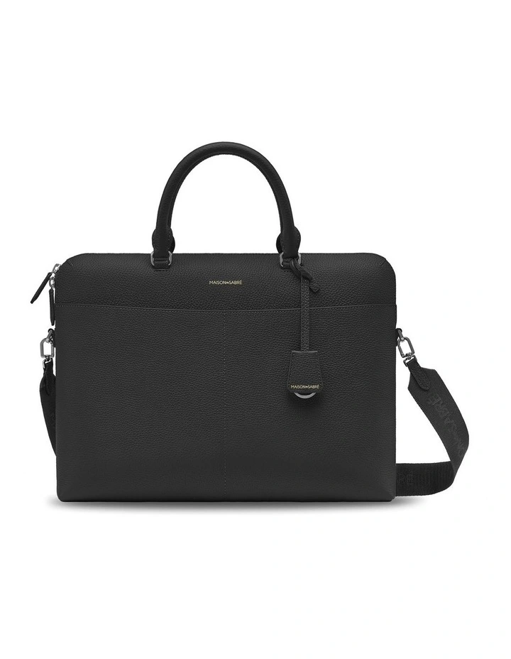 The Leather Laptop Bag in Black Caviar image 1