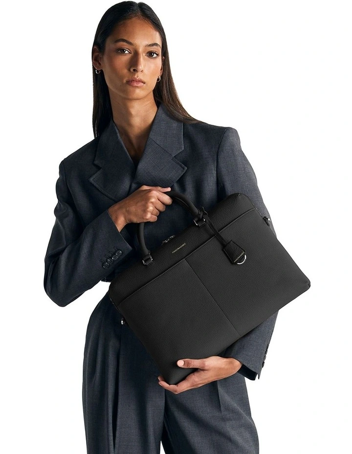 The Leather Laptop Bag in Black Caviar image 2