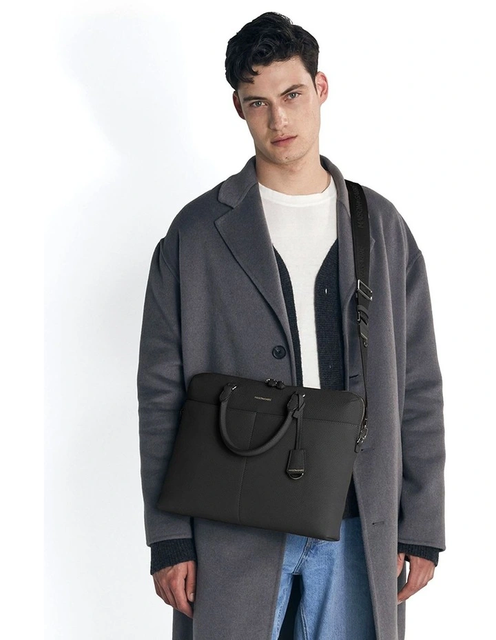 The Leather Laptop Bag in Black Caviar image 3
