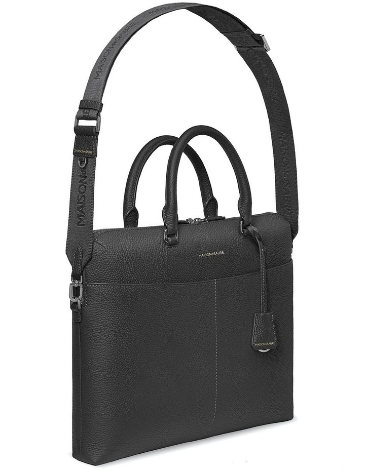 The Leather Laptop Bag in Black Caviar image 4