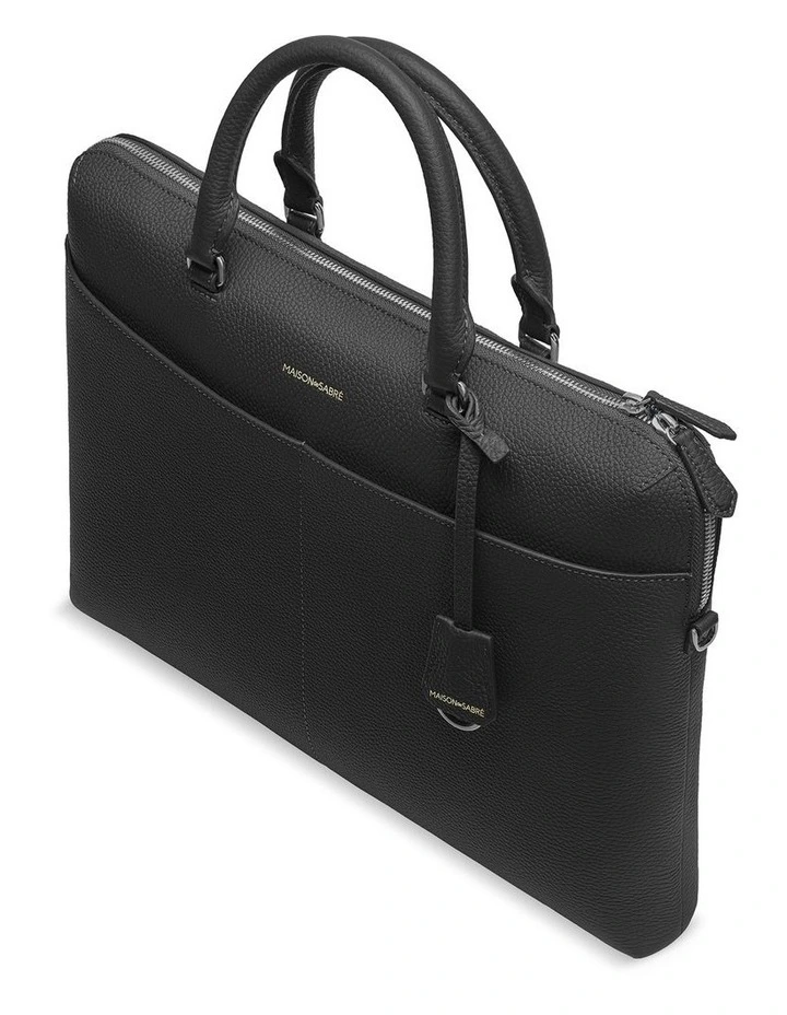 The Leather Laptop Bag in Black Caviar image 6