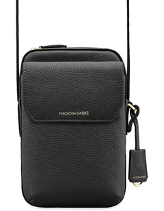 Zipped Leather Phone Pouch in Black Caviar