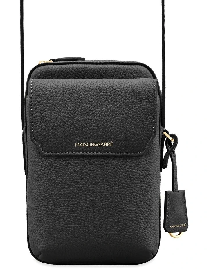 Zipped Leather Phone Pouch in Black Caviar image 1