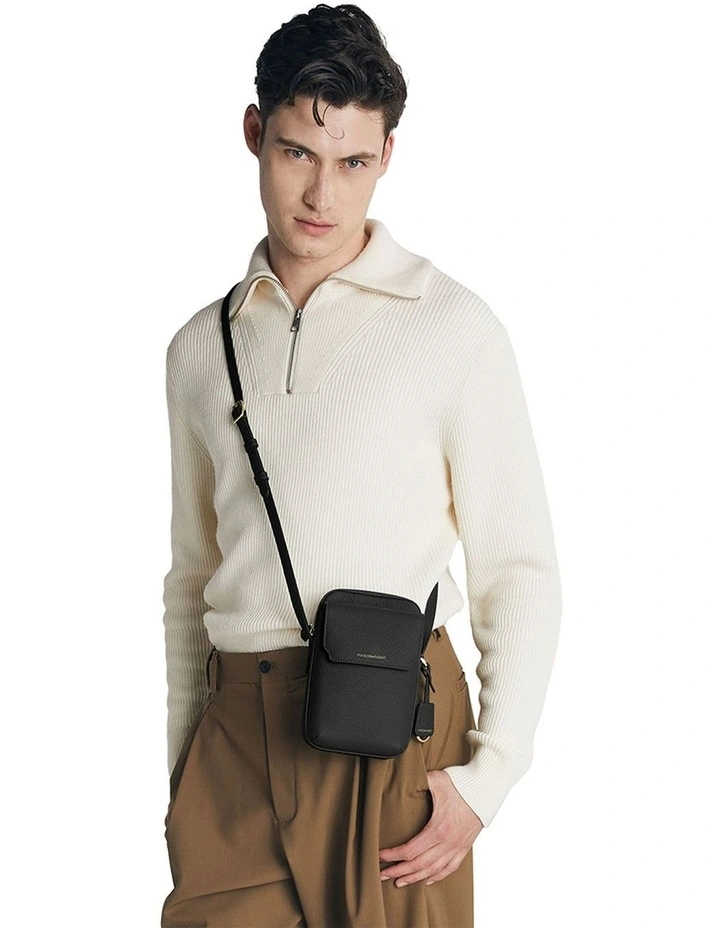 Zipped Leather Phone Pouch in Black Caviar image 3