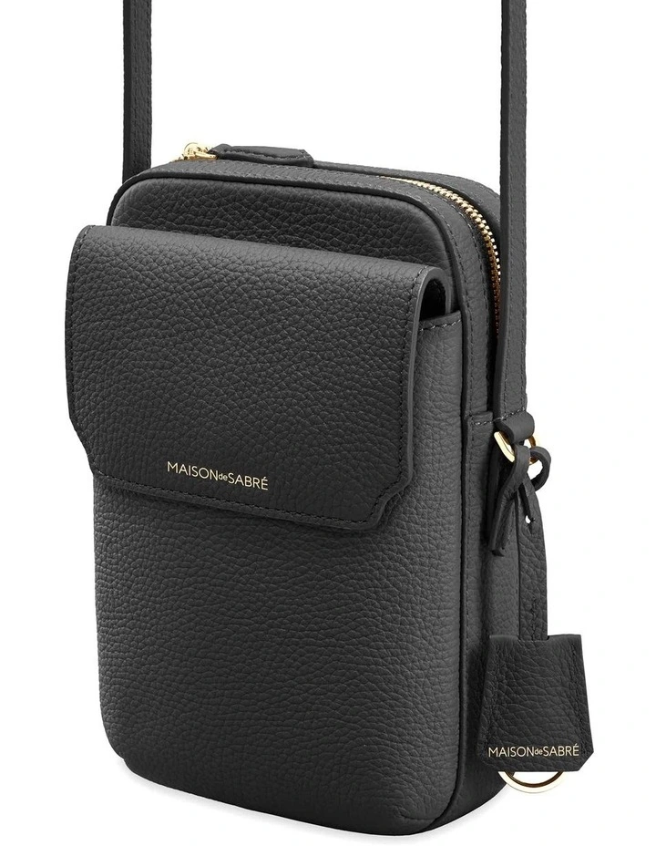 Zipped Leather Phone Pouch in Black Caviar image 4