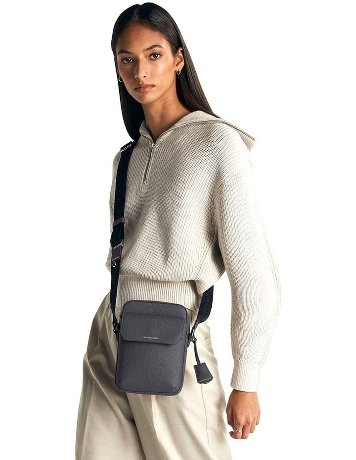 The Small Leather Messenger Bag in Graphite Grey image 2