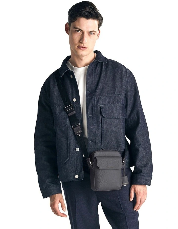 The Small Leather Messenger Bag in Graphite Grey image 3