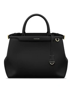 The Large Palais Leather Top Handle Bag in Black Caviar