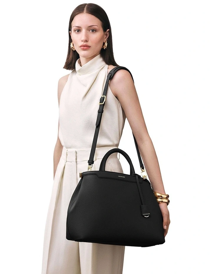 The Large Palais Leather Top Handle Bag in Black Caviar image 2