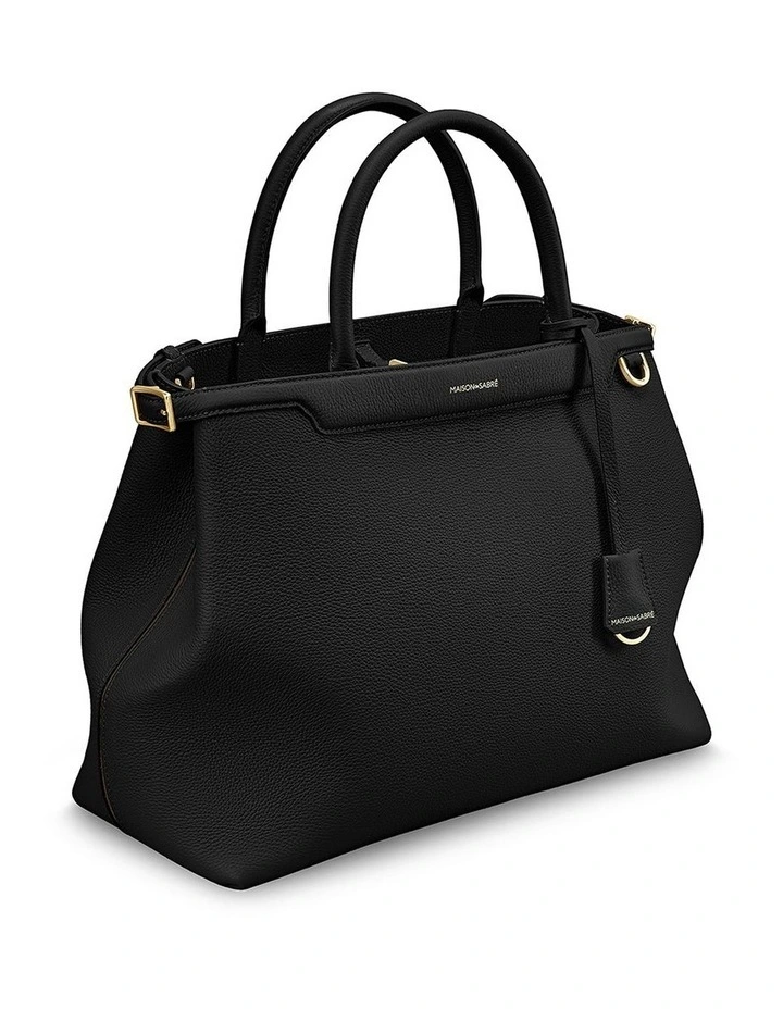 The Large Palais Leather Top Handle Bag in Black Caviar image 4