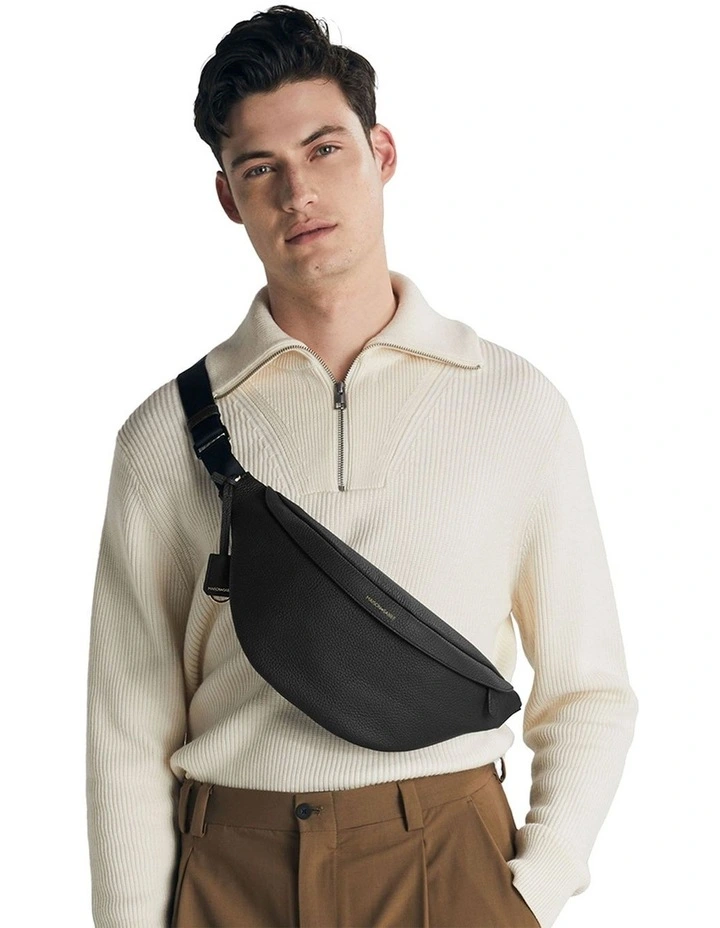The Large Leather Sling Bag in Black Caviar image 3