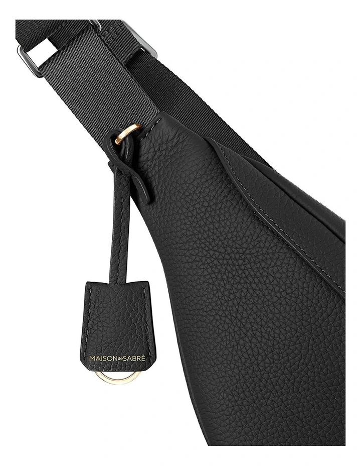 The Large Leather Sling Bag in Black Caviar image 4