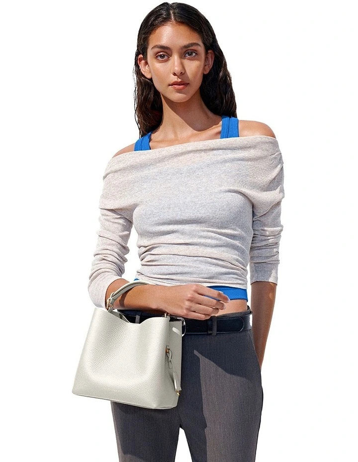 The Mini Leather Bucket Bag in Foam Cashmere image 3