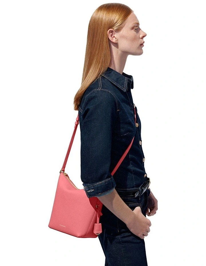 The Zipped Bucket Leather Crossbody Bag in Candy Pink image 3
