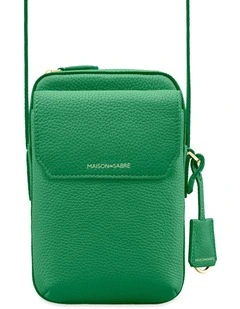 Zipped Leather Phone Pouch in Emerald Green
