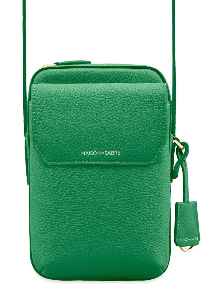 Zipped Leather Phone Pouch in Emerald Green image 1