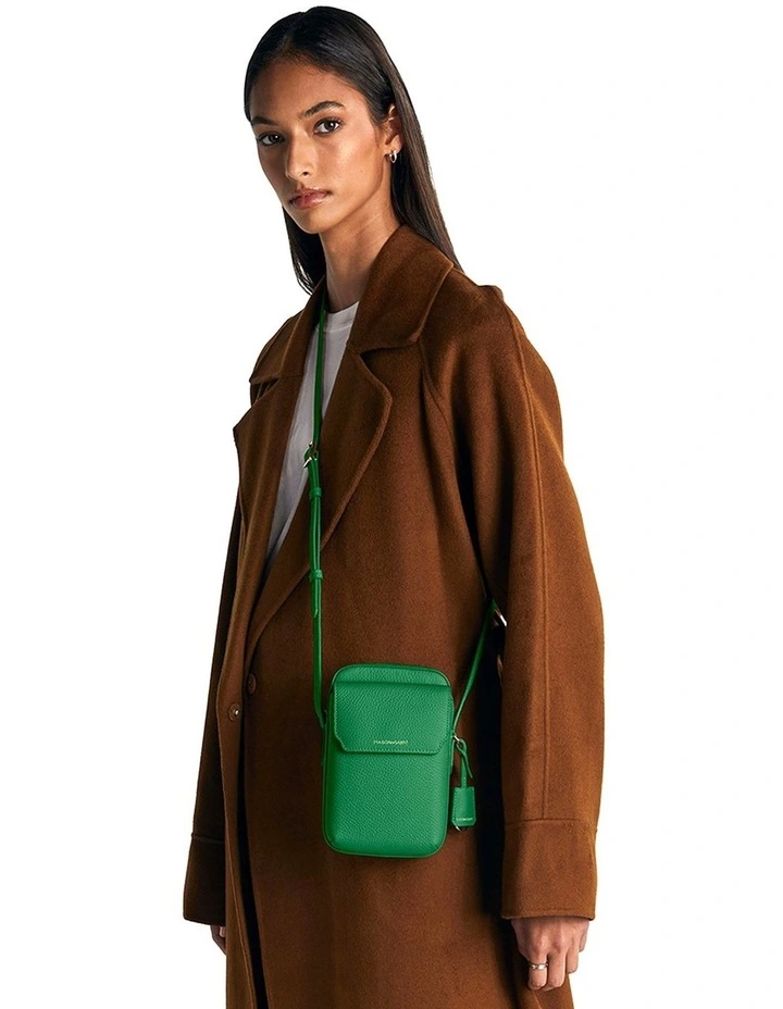 Zipped Leather Phone Pouch in Emerald Green image 2
