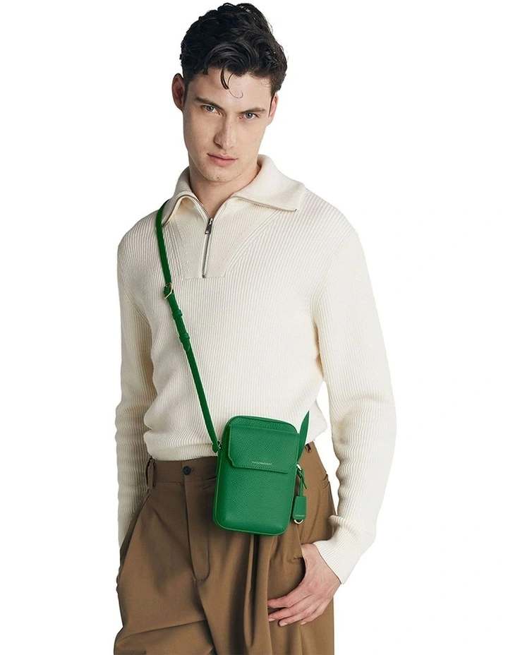 Zipped Leather Phone Pouch in Emerald Green image 3