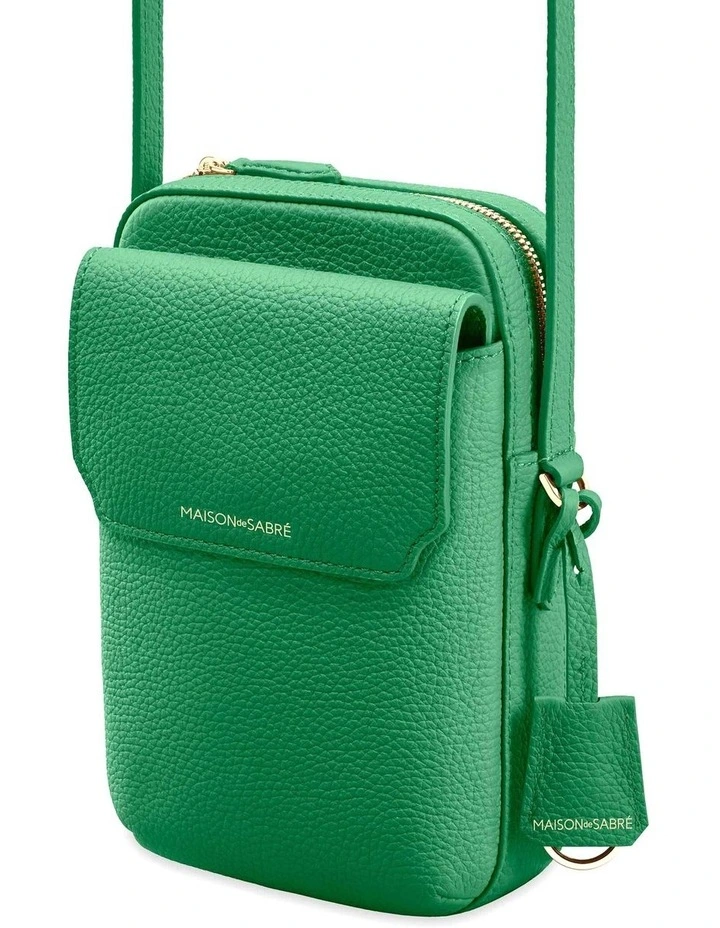 Zipped Leather Phone Pouch in Emerald Green image 4
