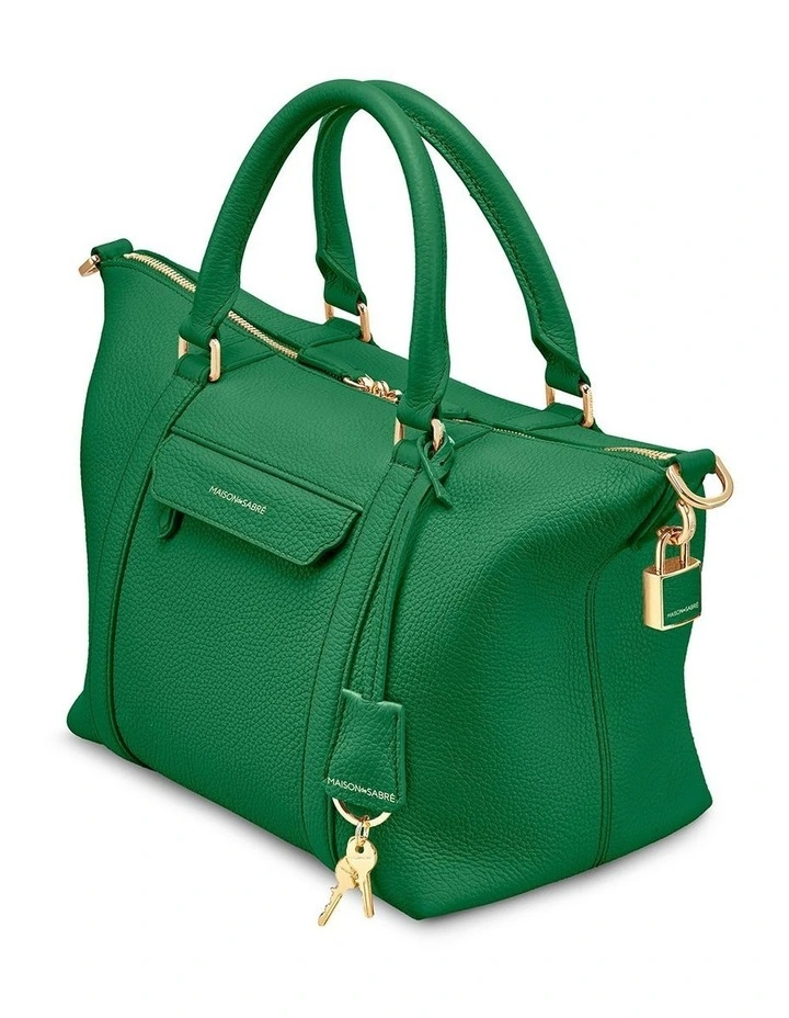 The Small Leather Weekender Bag in Emerald Green image 4