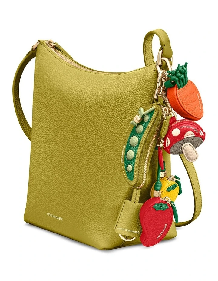 The Zipped Bucket Leather Crossbody Bag in Martini Green image 4