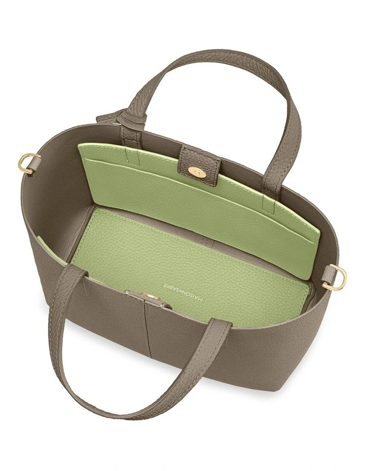 The Small Soft Leather Tote in Cashmere Matcha image 2
