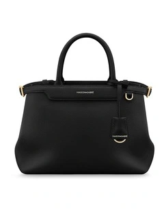 The Medium Palais Leather Top Handle Bag in Black Caviar