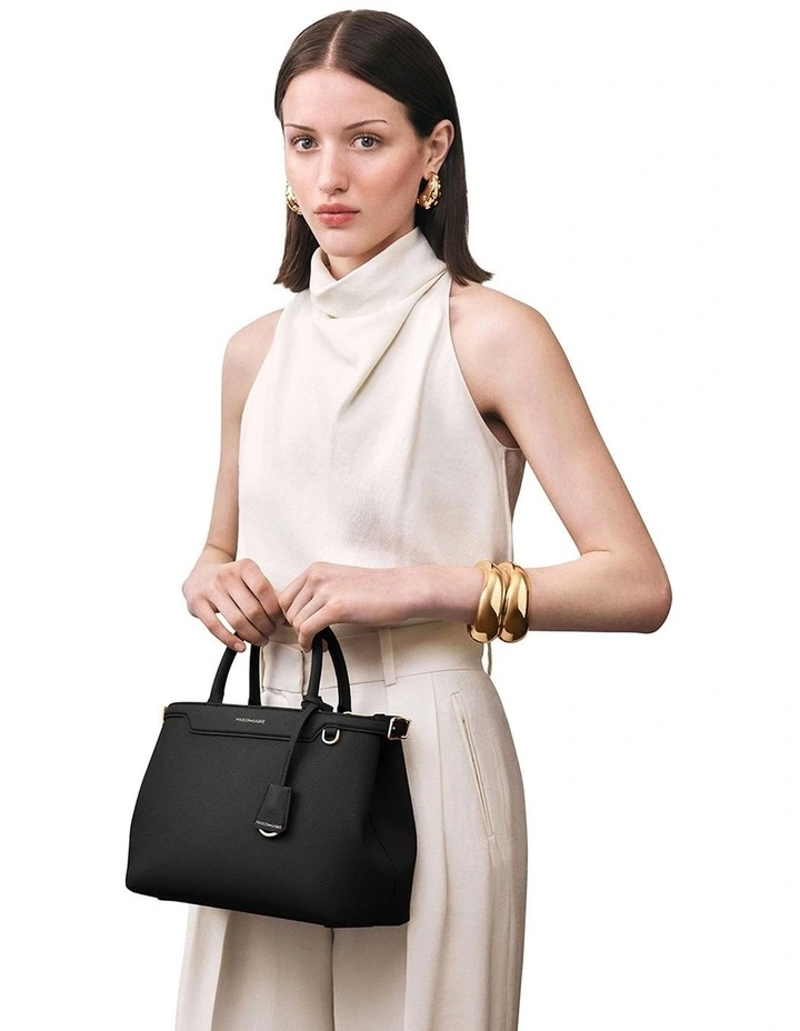 The Medium Palais Leather Top Handle Bag in Black Caviar image 2