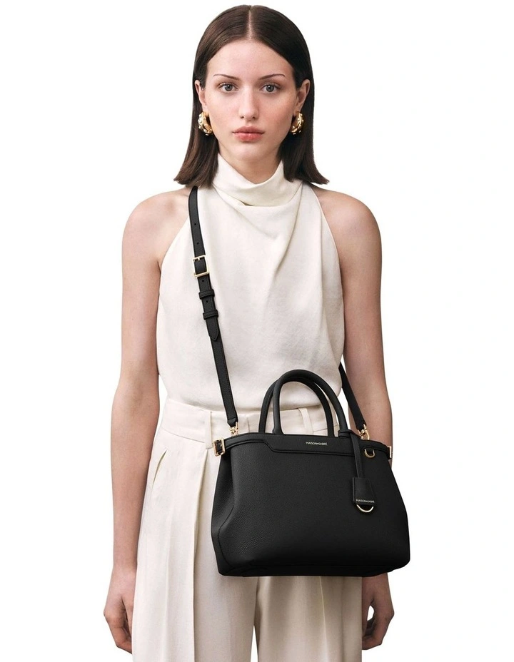 The Medium Palais Leather Top Handle Bag in Black Caviar image 3