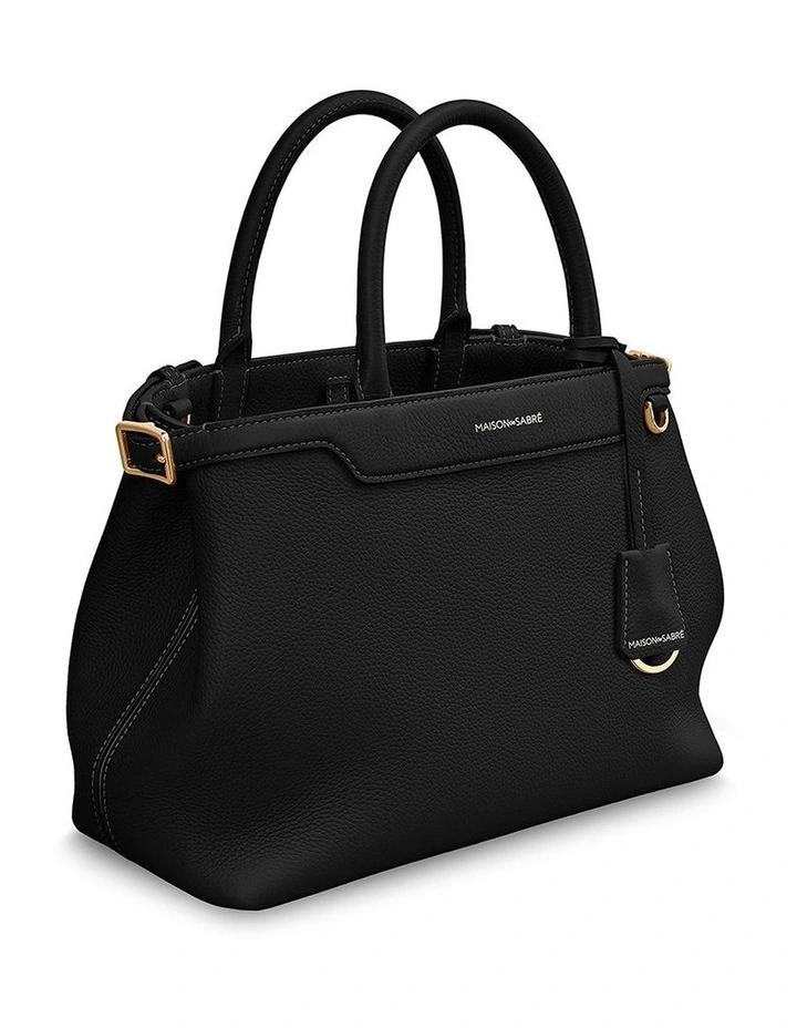 The Medium Palais Leather Top Handle Bag in Black Caviar image 4