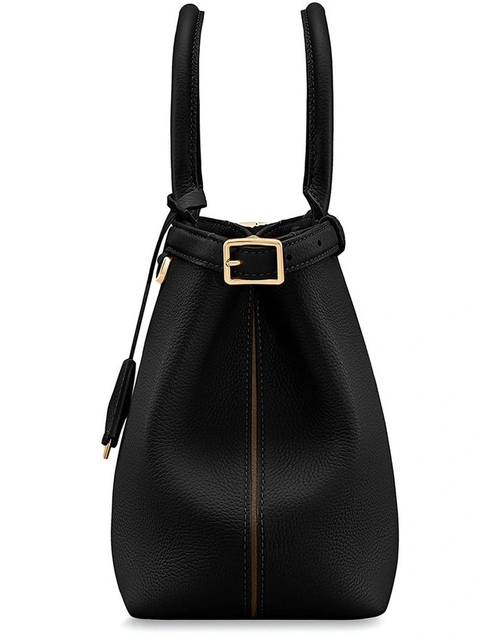 The Medium Palais Leather Top Handle Bag in Black Caviar image 5