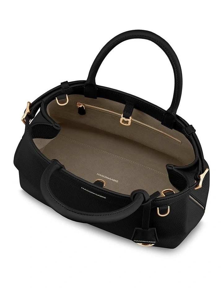 The Medium Palais Leather Top Handle Bag in Black Caviar image 6