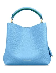The Mini Leather Bucket Bag in Sky Emerald