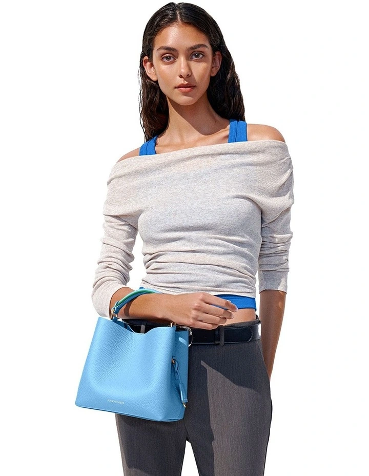 The Mini Leather Bucket Bag in Sky Emerald image 3