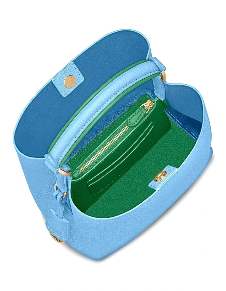 The Mini Leather Bucket Bag in Sky Emerald image 5