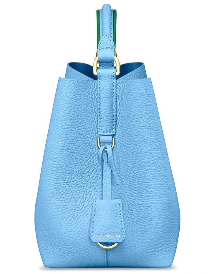The Mini Leather Bucket Bag in Sky Emerald image 6