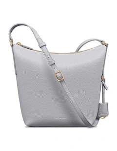 The Zipped Bucket Leather Crossbody Bag in Dove Grey
