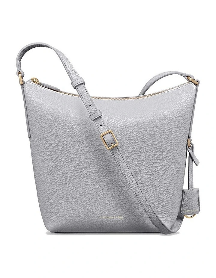The Zipped Bucket Leather Crossbody Bag in Dove Grey image 1