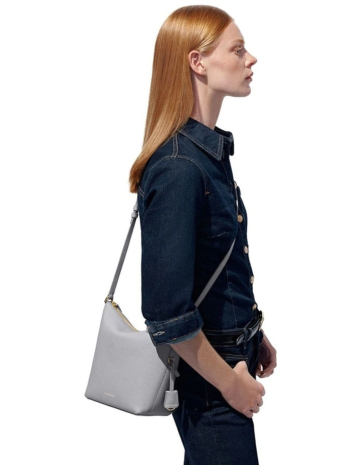 The Zipped Bucket Leather Crossbody Bag in Dove Grey image 3