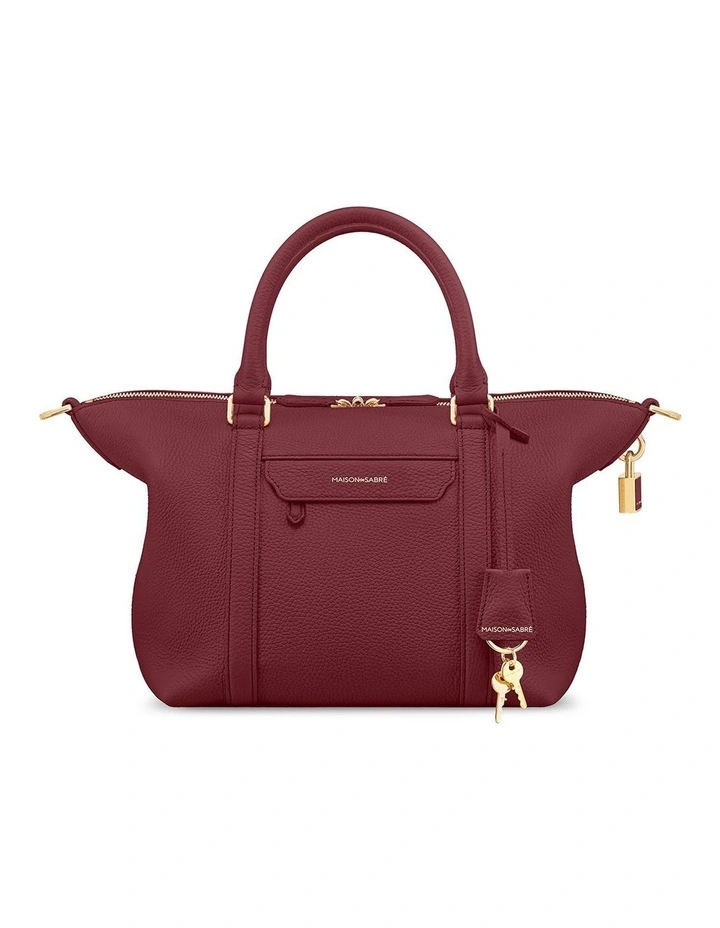 The Small Leather Weekender Bag in Plum Red image 1