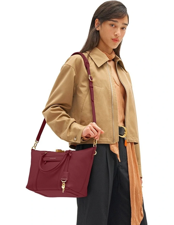 The Small Leather Weekender Bag in Plum Red image 2