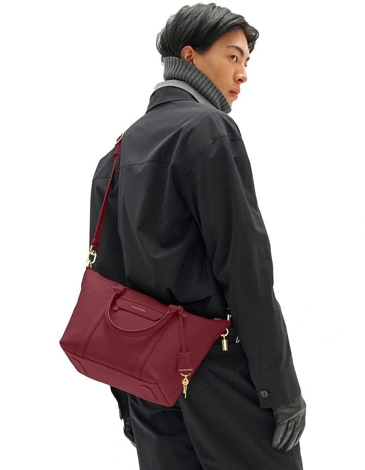 The Small Leather Weekender Bag in Plum Red image 3