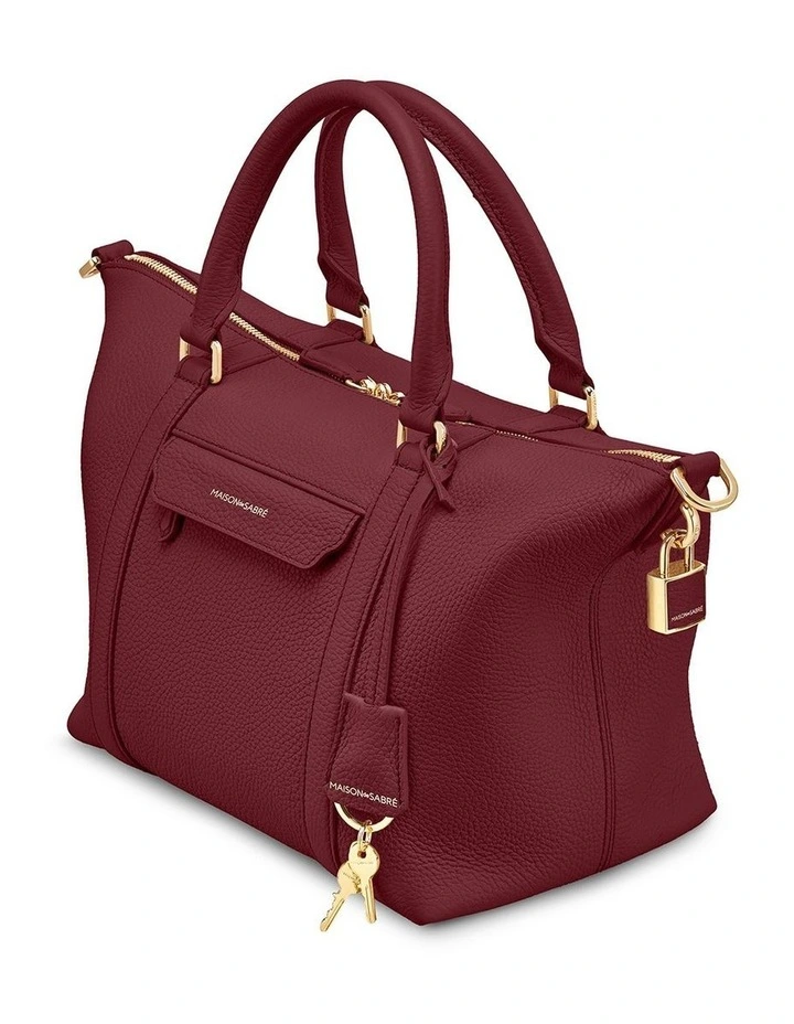 The Small Leather Weekender Bag in Plum Red image 4