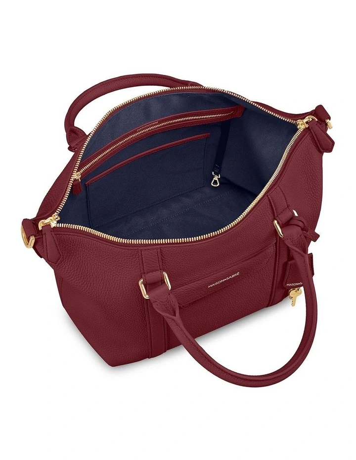 The Small Leather Weekender Bag in Plum Red image 5
