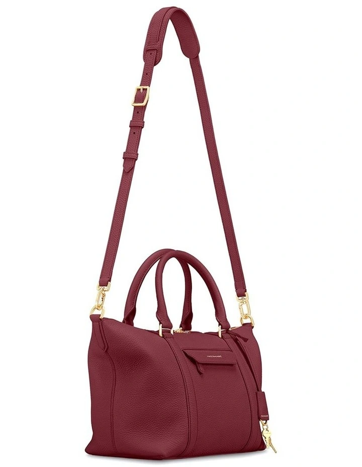 The Small Leather Weekender Bag in Plum Red image 7